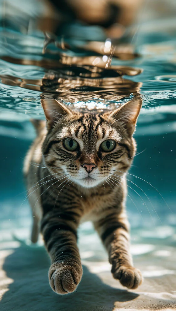 Aquatic Whiskers: Cute Cat Swimming Underwater
