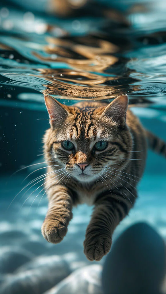 Aquatic Whiskers: Cute Cat Swimming Underwater - Image 2