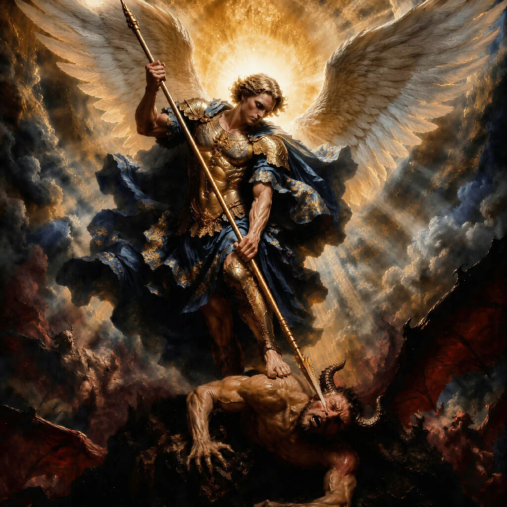 Archangel Michael Defeating the Devil – Divine Angel Wall Art
