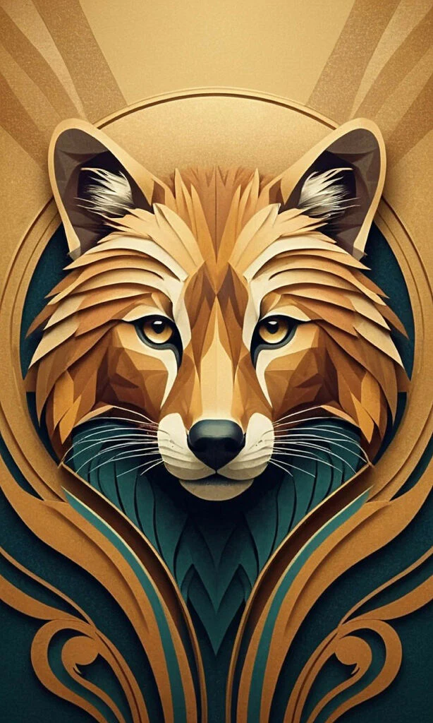 Art Deco Fox in blue and gold