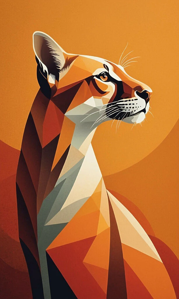 Art Deco Wildcat in Orange