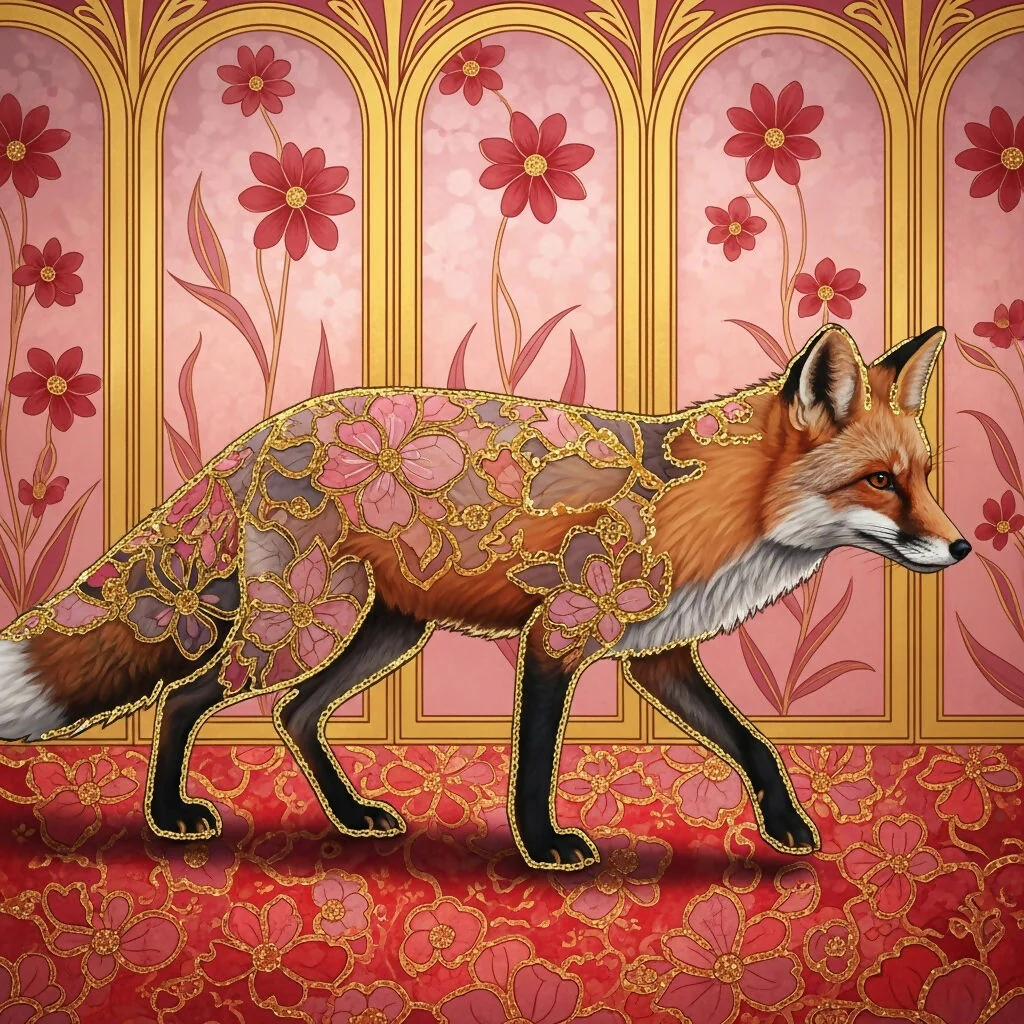 Art Nouveau Floral Fox