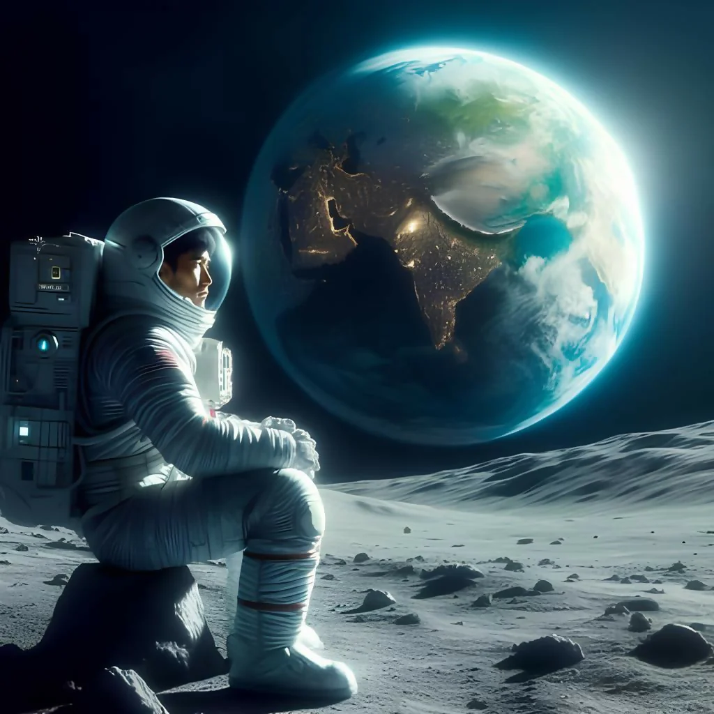 astronaut on the moon looking at planet earth