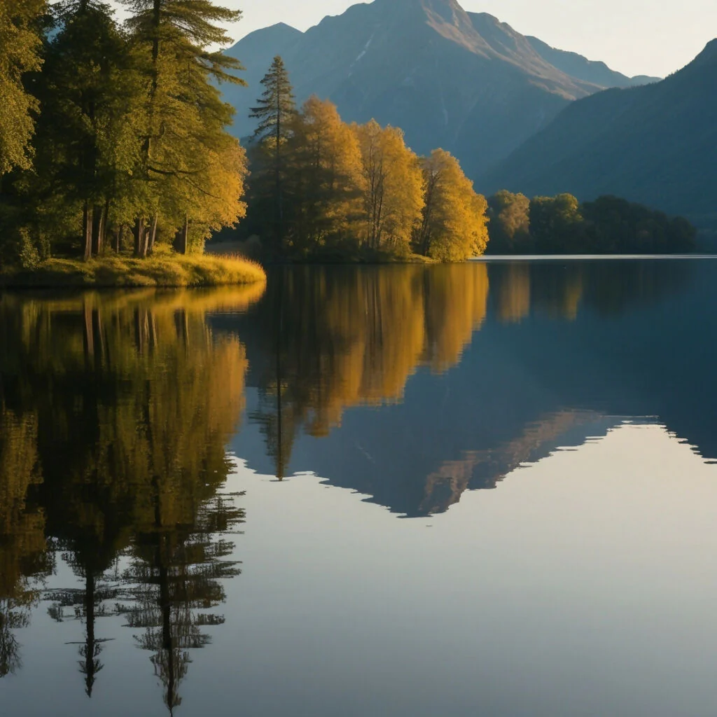 Autumn Mountain Lake Reflection at Golden Hour