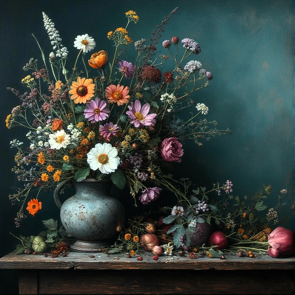 Autumnal Abundance - A Rustic Floral Still Life