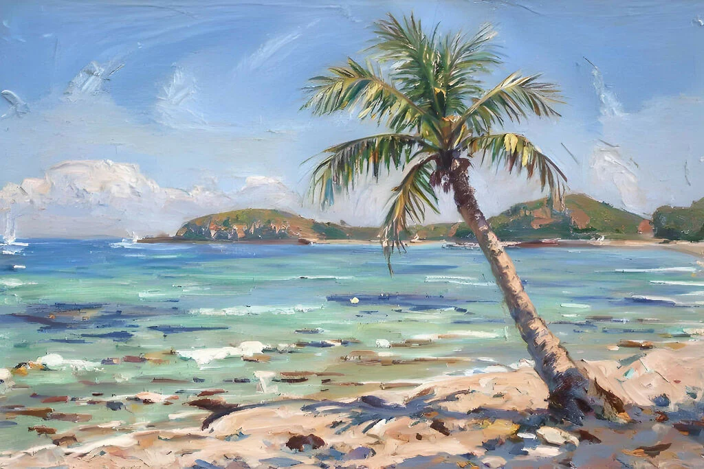Beach in summer with palm tree