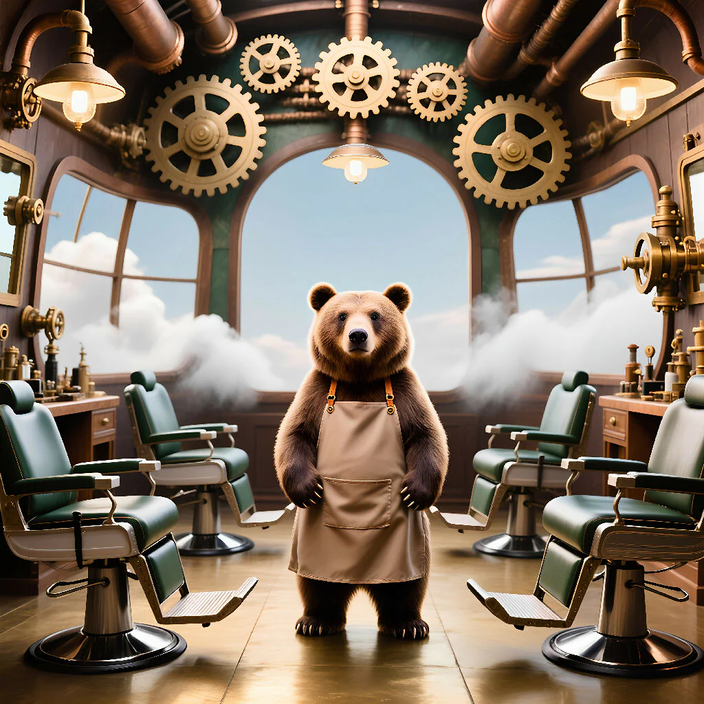 Bear Barber in a Floating Airship