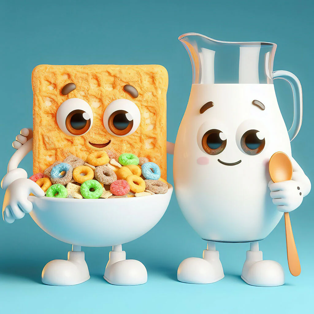 Best friends - milk and cereals 3d illustration