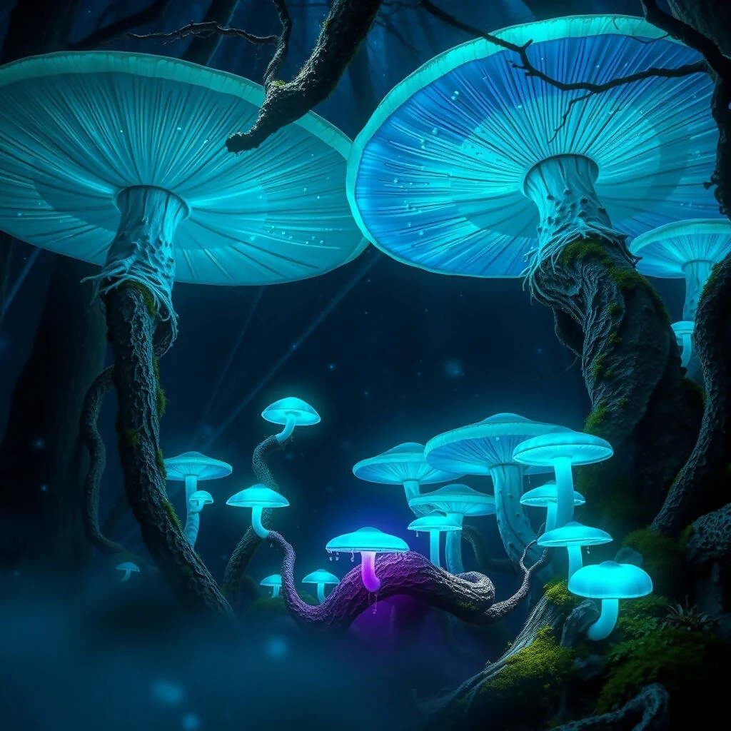 Bioluminescent Mushroom Forest - Glowing Fantasy Landscape