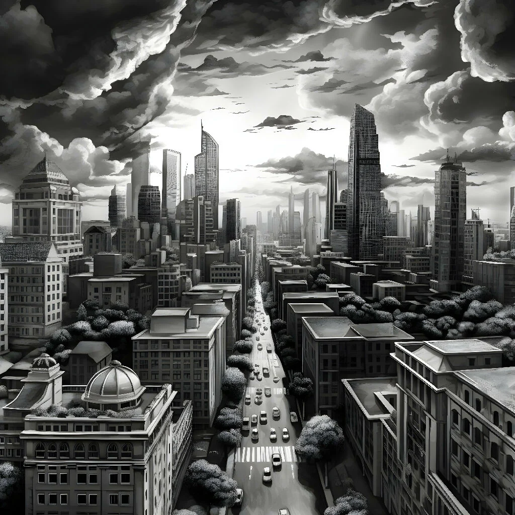 Black and white city art