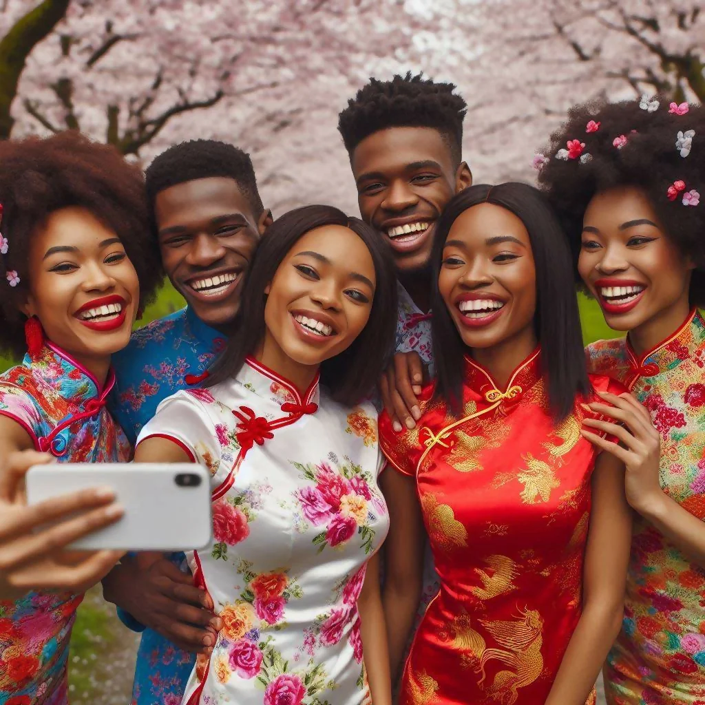 Black Qipao Inspired Prom Group of Students