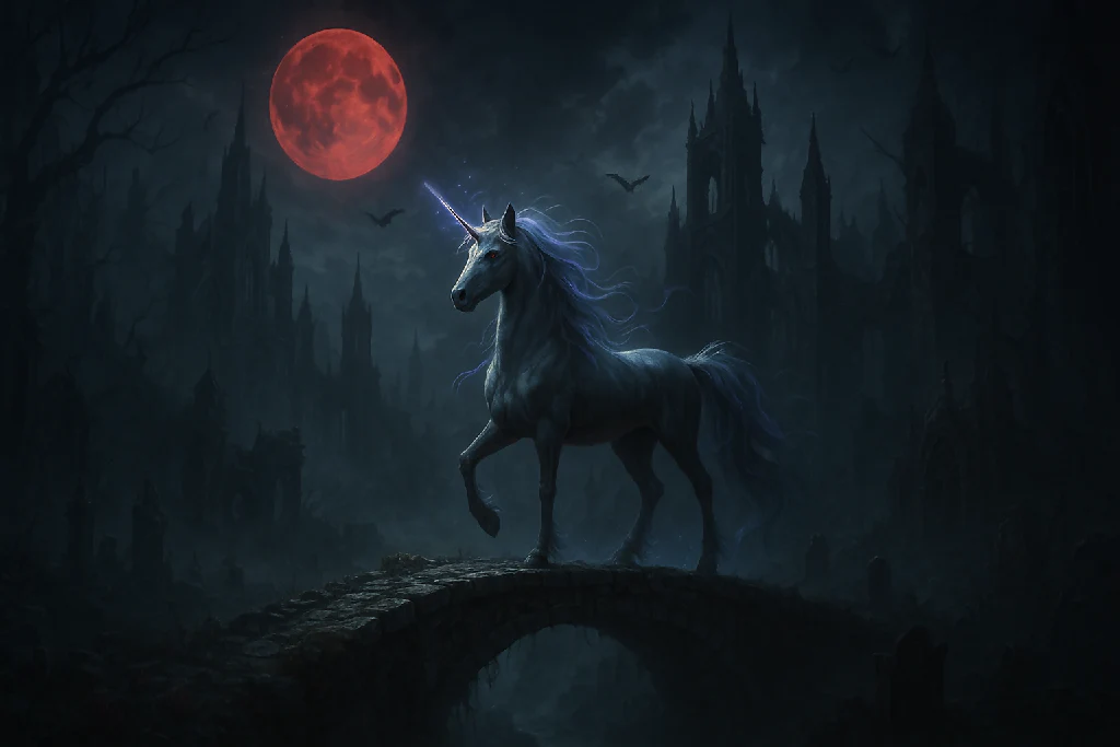 “Bloodmoon Unicorn – Dark Fantasy Wall Art”