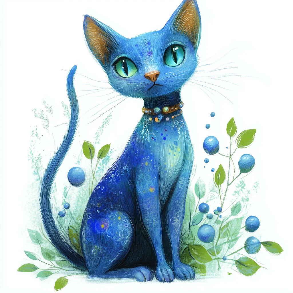 Blue Cat with Flowers