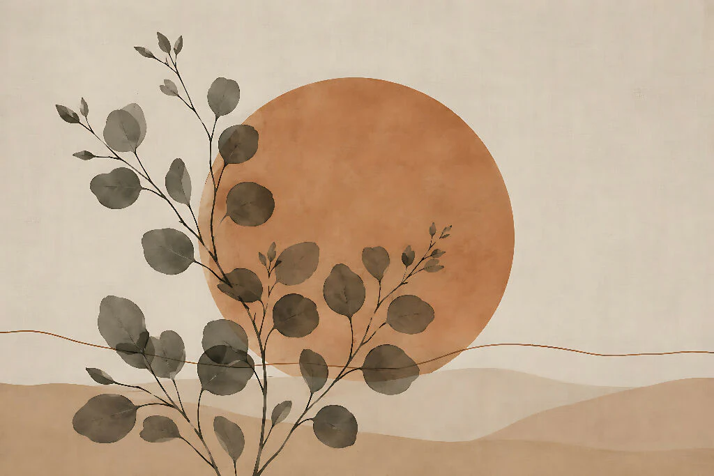 Boho Eucalyptus Botanical and Terracotta Sun Minimalist Art