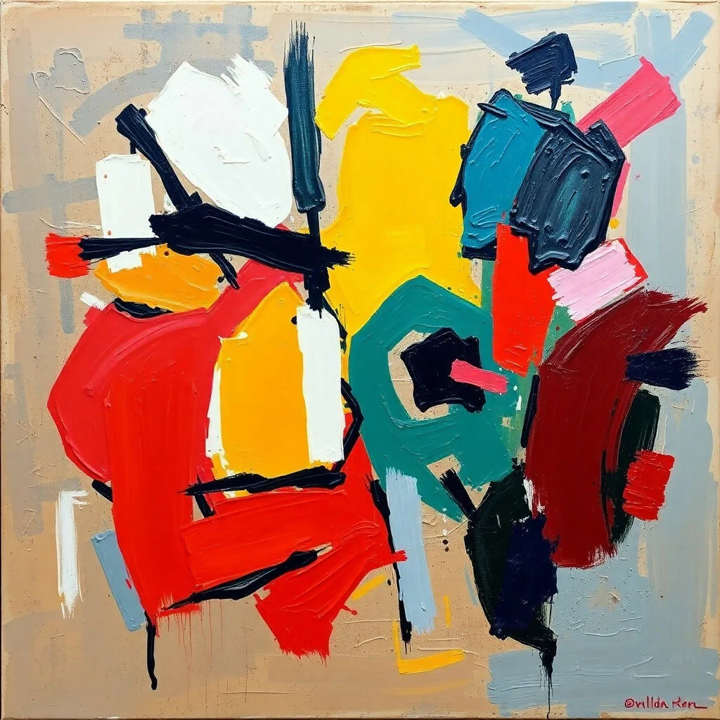 Bold Abstract Expressionist Painting with Vibrant Color Blocks
