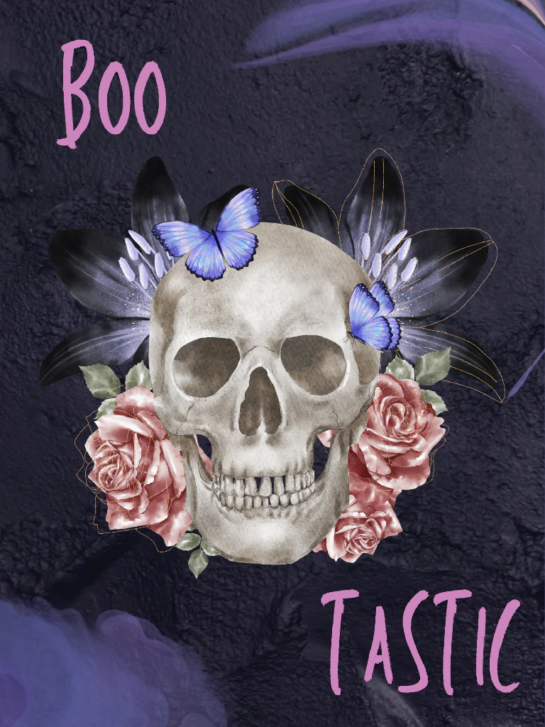 Boo-Tastic" Floral Skull Halloween Art Print Gothic Decor