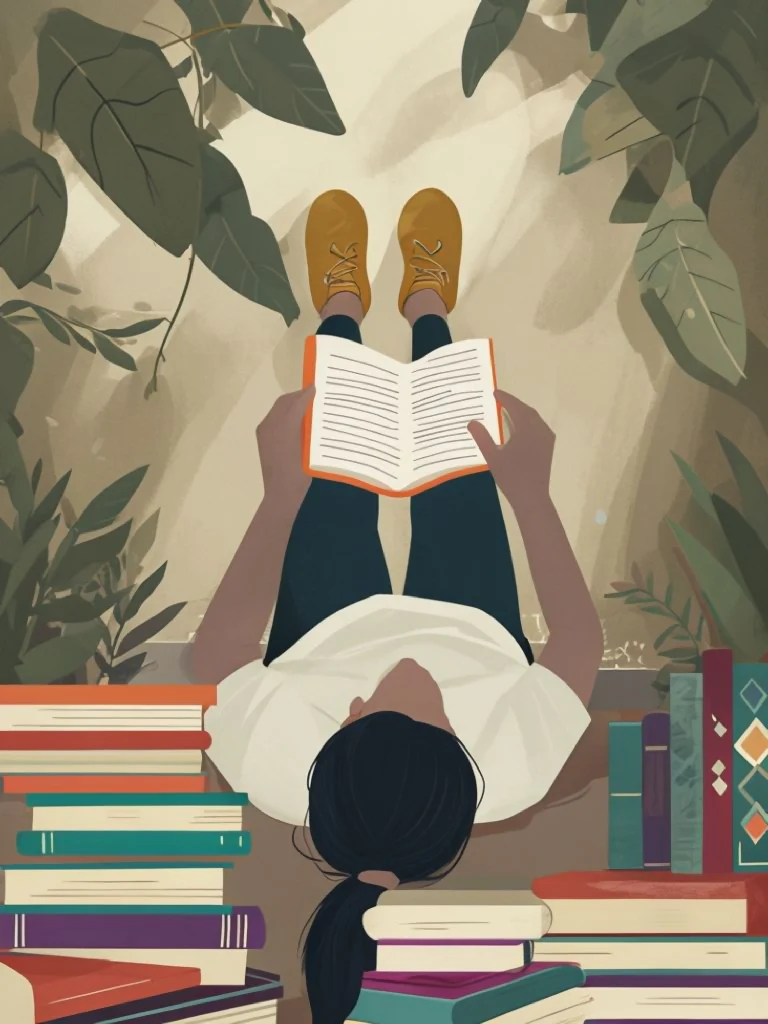 Bookworm's Delight Digital Print - Peaceful Reading Scene Artwork