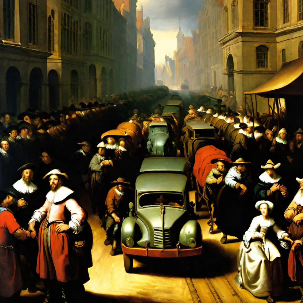 Breathtaking Abstract Watercolor Art: Traffic Congestion in the Early Urban Era