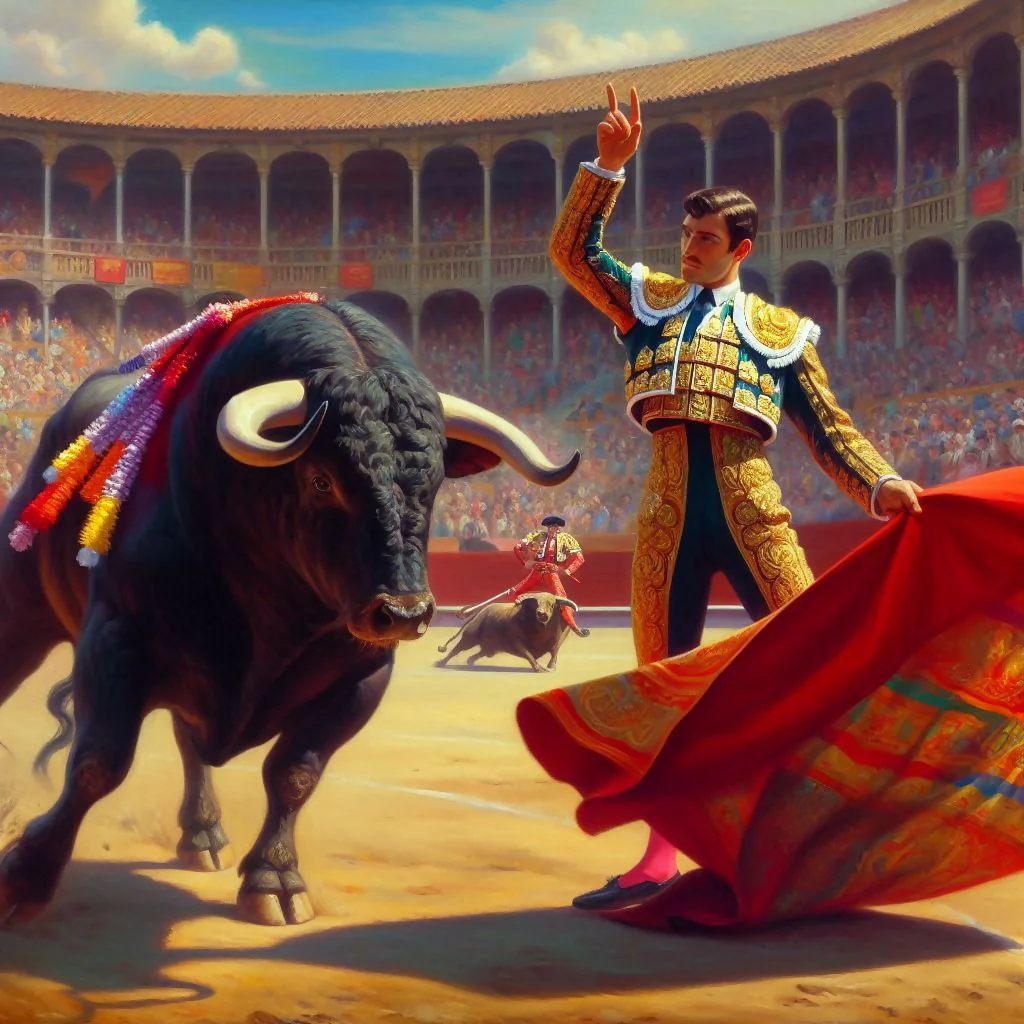 Bull fight scene set of 4 pics