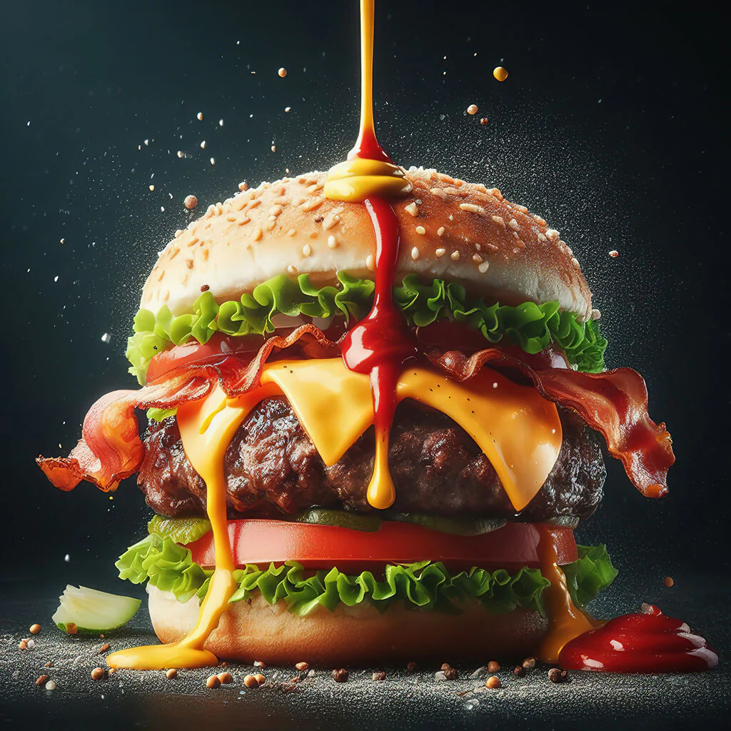 Burger with splashing sauce