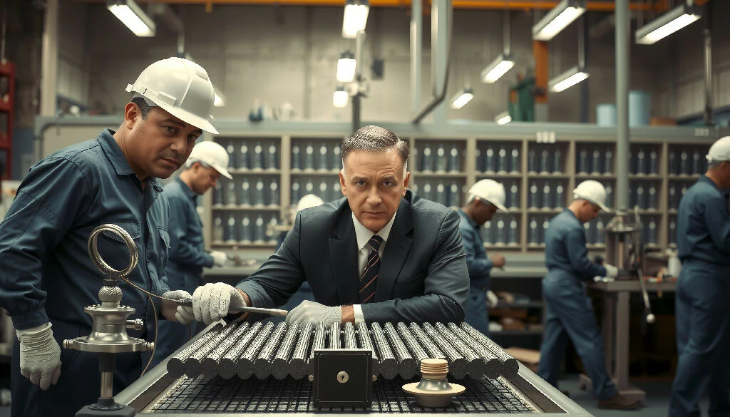 Businessmen Inspecting Product Samples