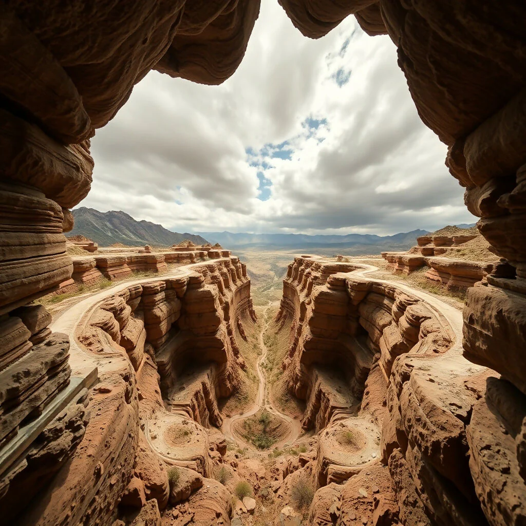 Canyon sculpté : Vue spectaculaire depuis une grotte de grès