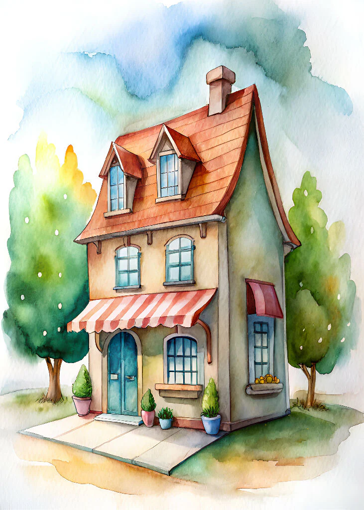 Cartoon house in a shop