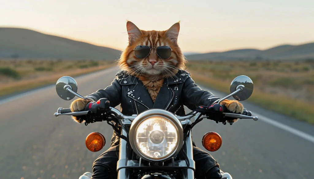 cat biker on the road wallpaper