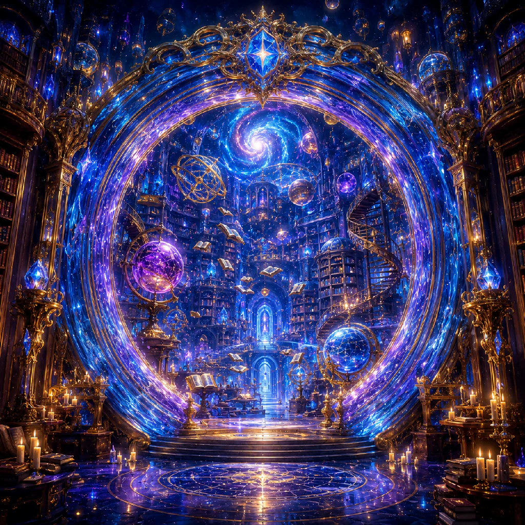 Celestial Library Portal With Magic Books
