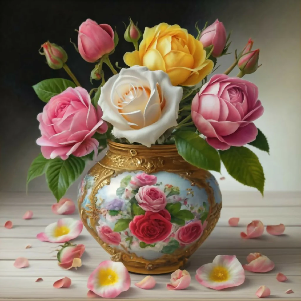 Ceramic vase containing roses - Image 6