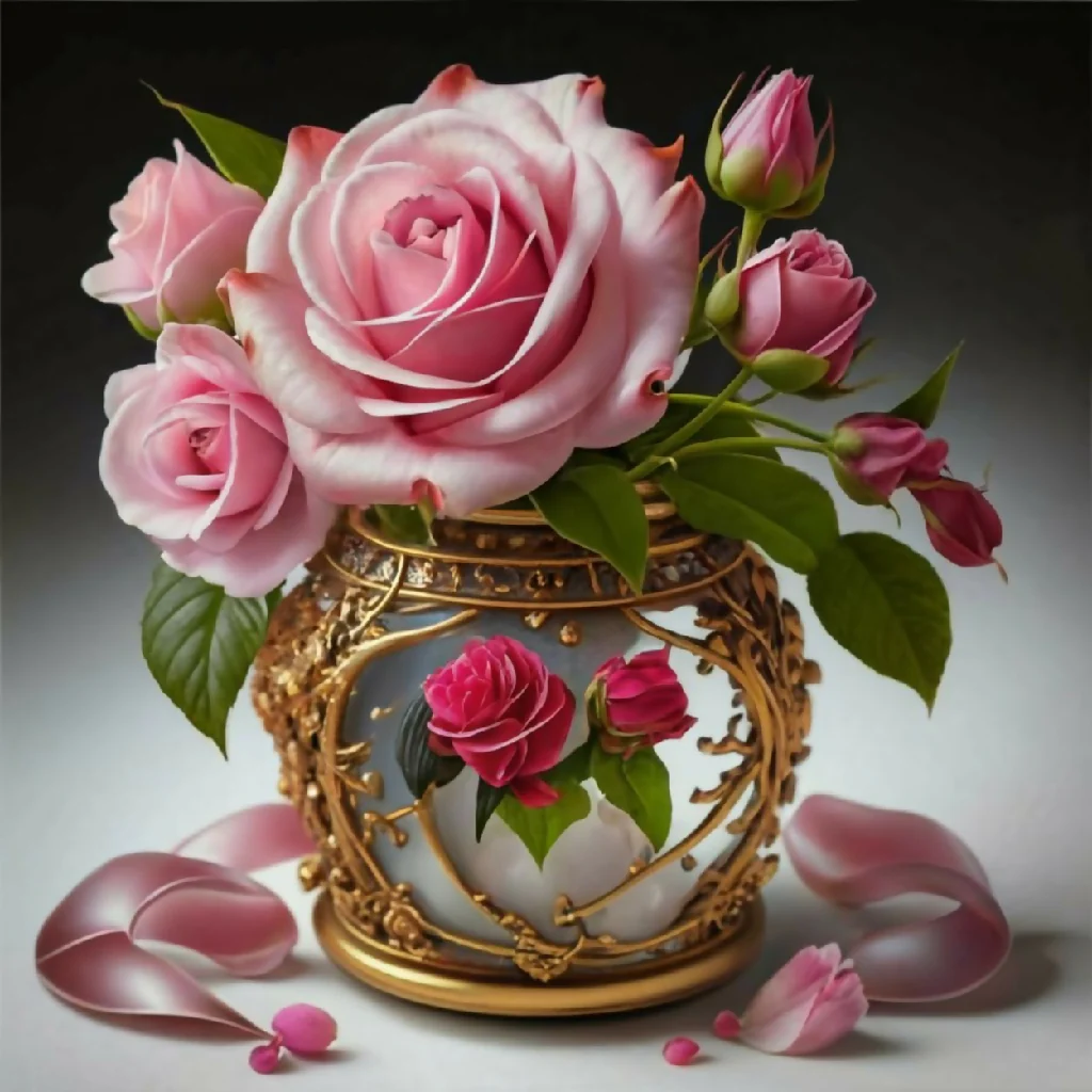 Ceramic vase containing roses - Image 8