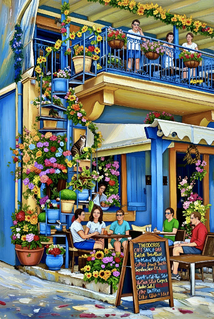 Charming Cafe with Bright Flowers