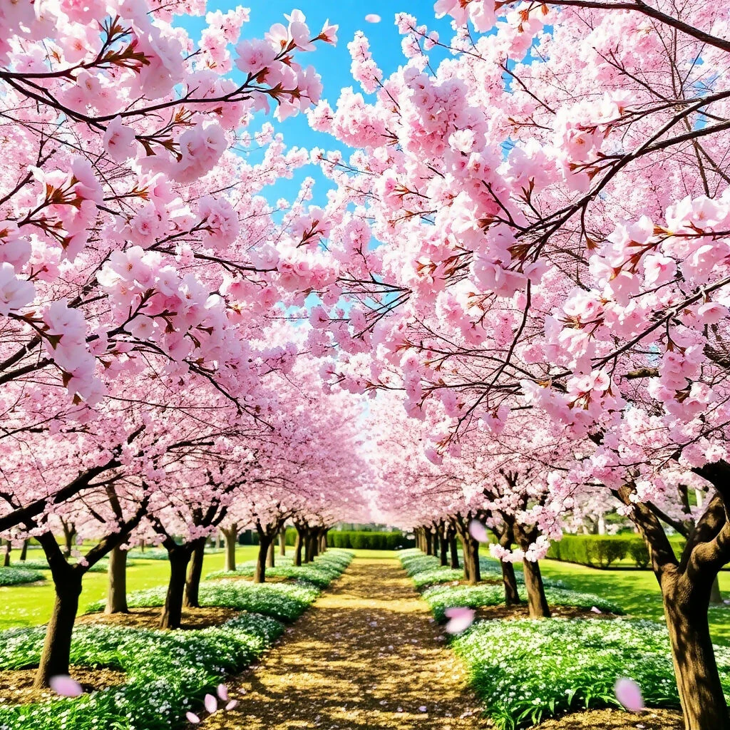 "Cherry Blossom Tree Tunnel in Spring"