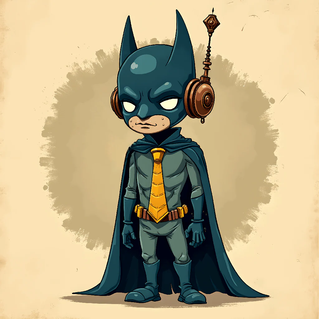 Chibi Steampunk Knight: Retro Caped Crusader Art - Unique AI Illustration