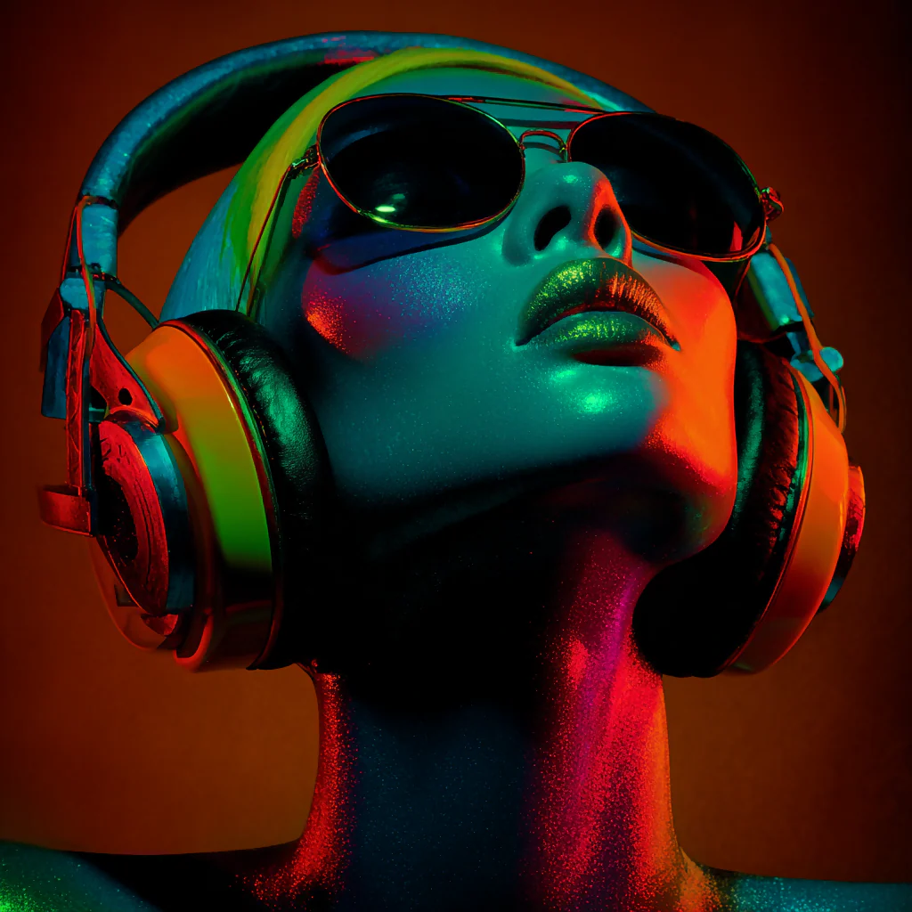 Chromatic Flow: Girl with Iridescent Headphones