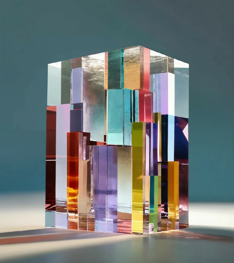 Chromatic Serenity: A Multi-Colored Acrylic Crystal Block Sculpture" - Image 2