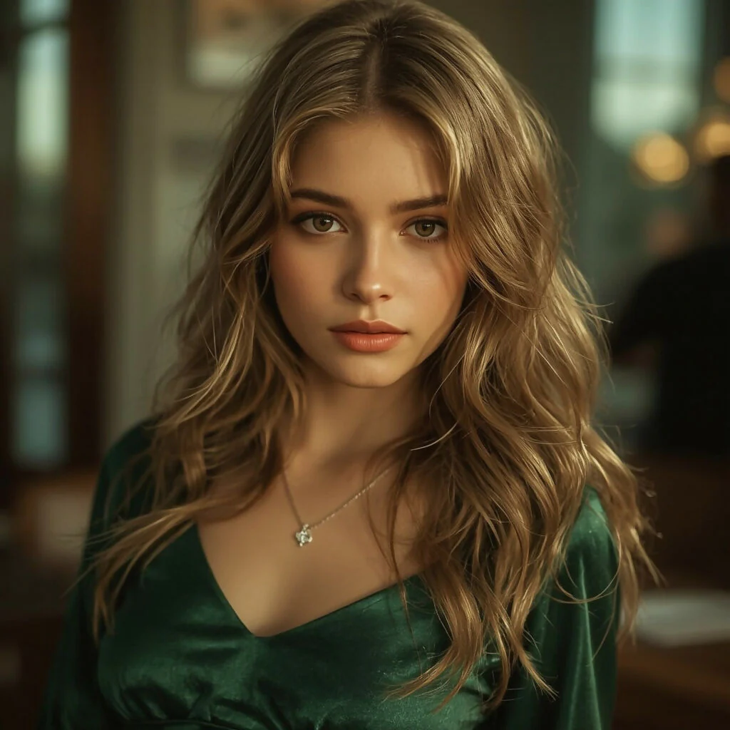 Cinematic photo closeup of a photorealistic portrait of a 25-year-old girl with luscious