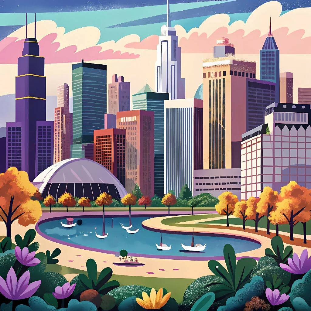 Cityscape with Park and Lake