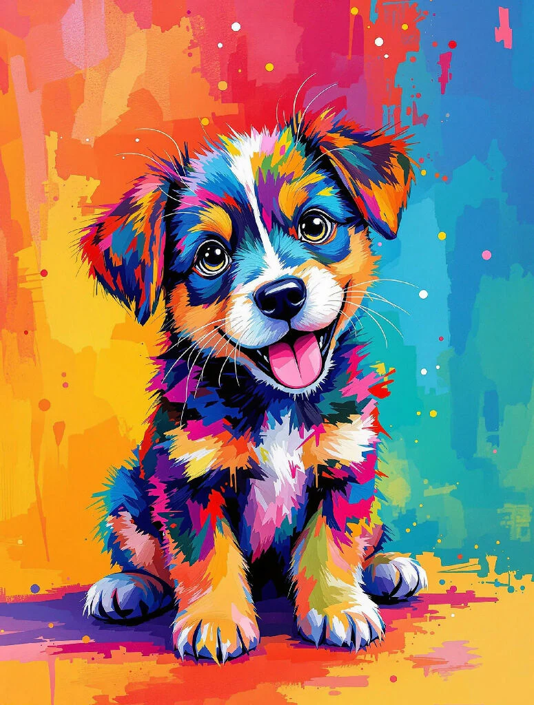 Colorful puppies with expressive eyes