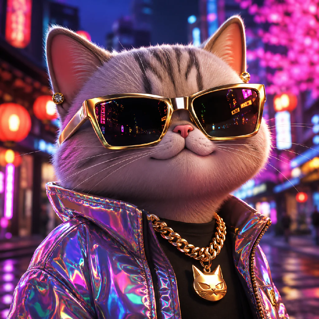 Cool Cyberpunk Cat Portrait Neon Art