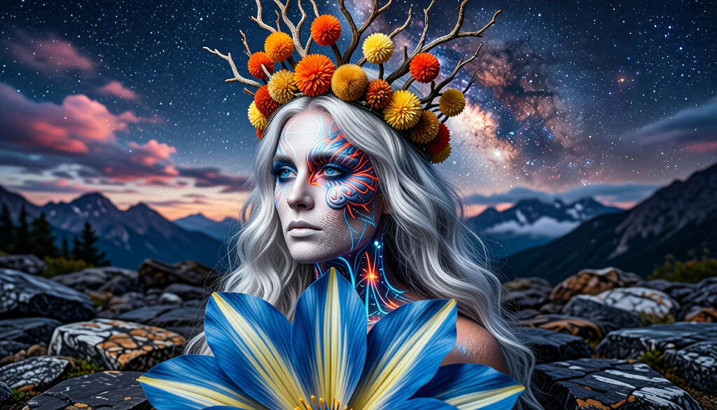Cosmic Portrait with Floral Crown