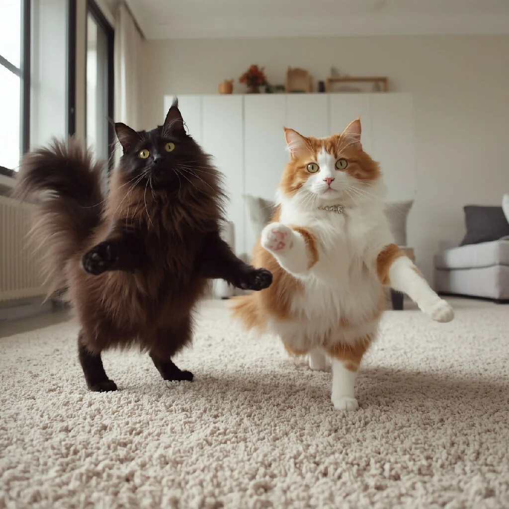Create a video of two mainecoon cats