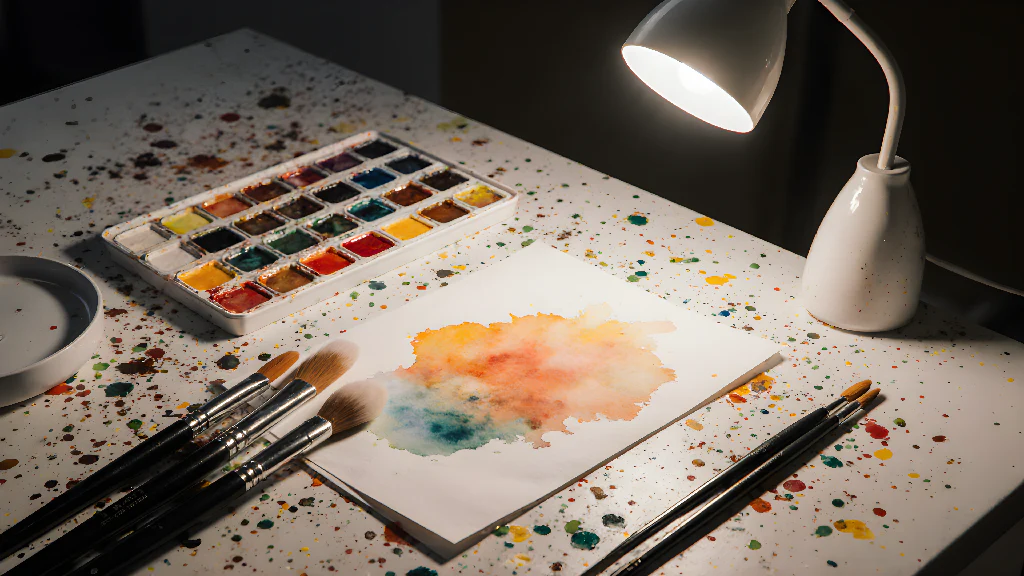 Creative Watercolor Painting Workspace