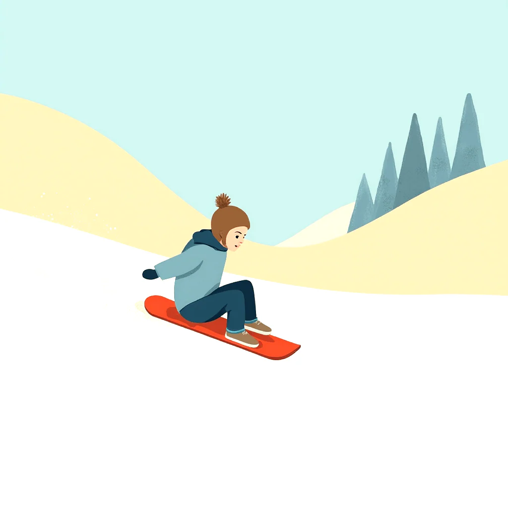 Crimson Sledder: Minimalist Winter Play Illustration