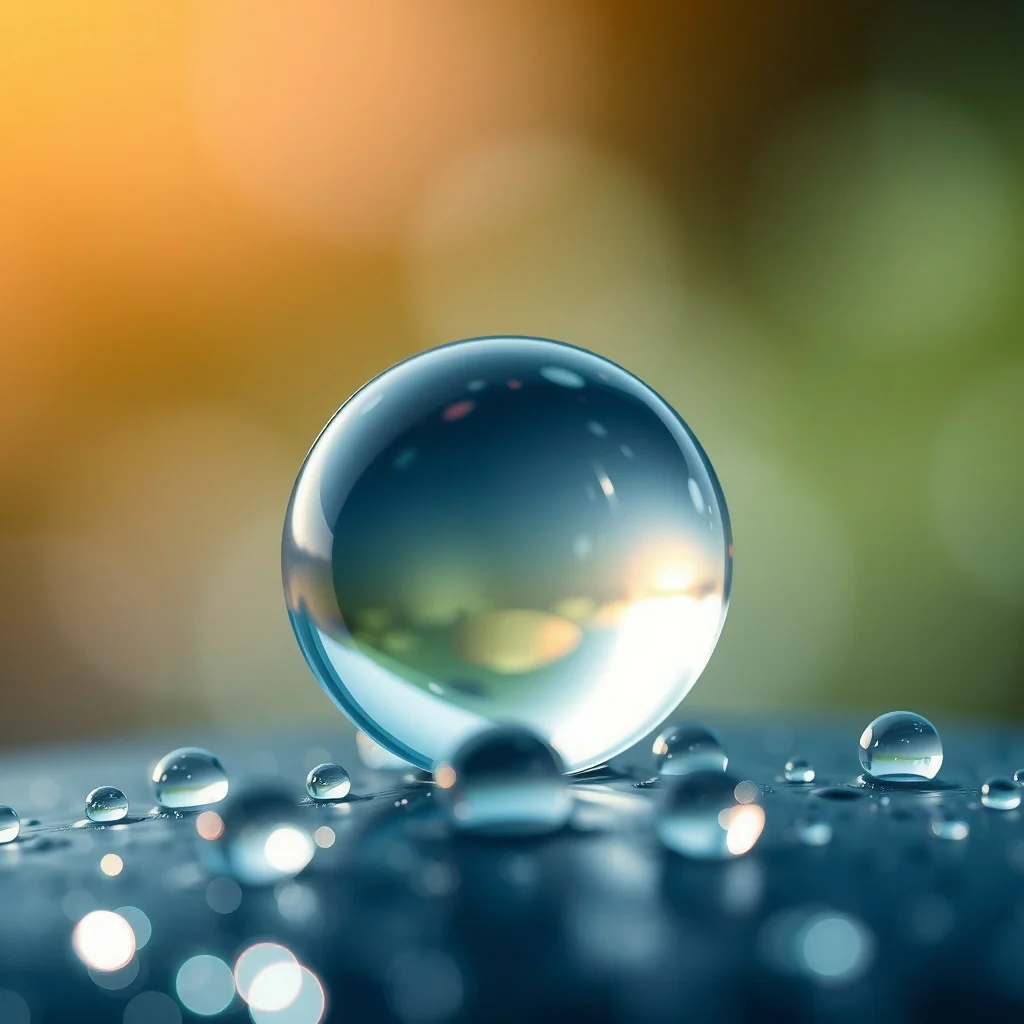 Crystal Clear Water Droplet with Bokeh Background