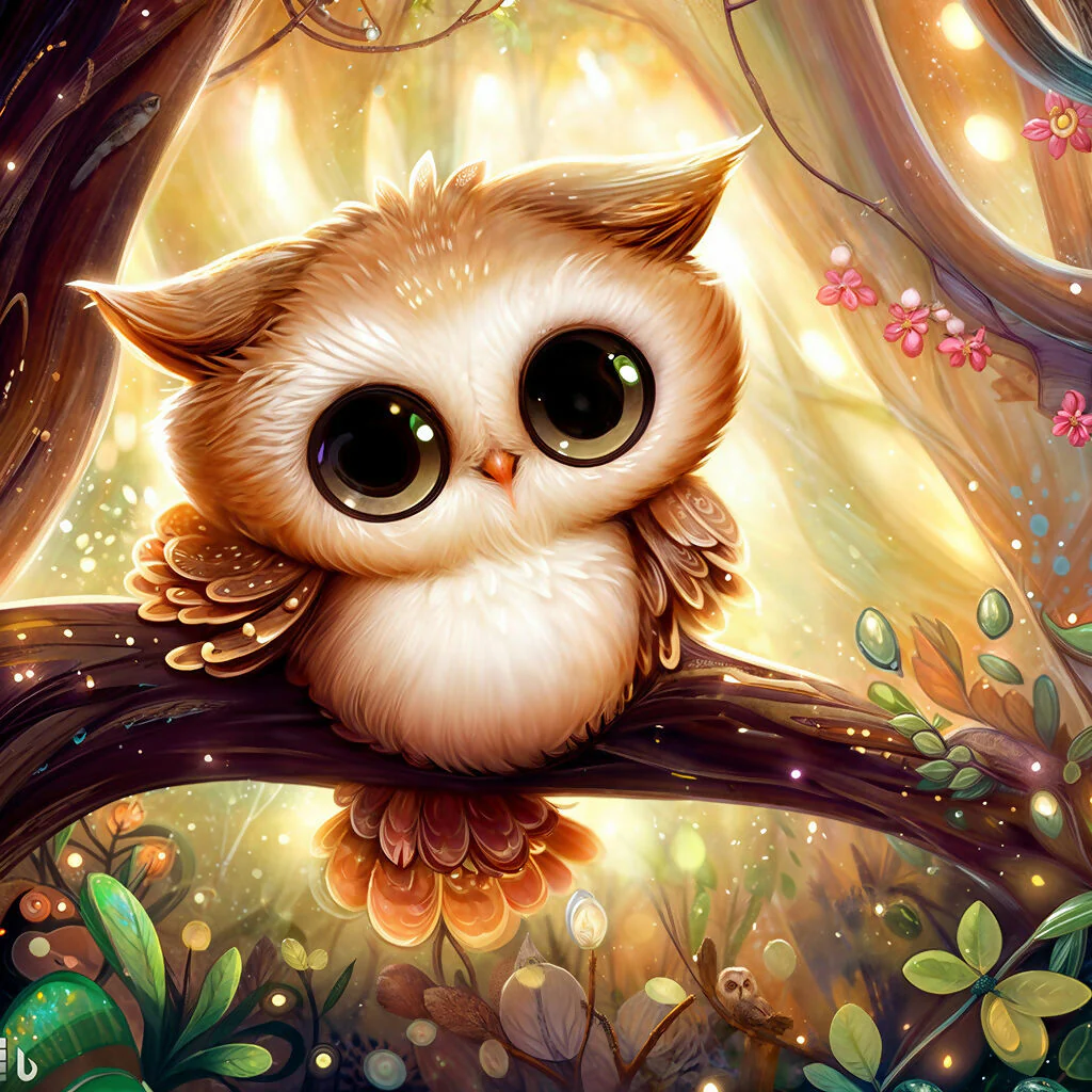 Cute brown owl on a branch