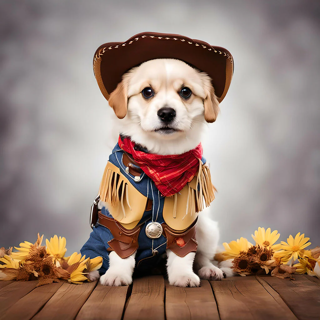 Cute dog in a cowboy costume