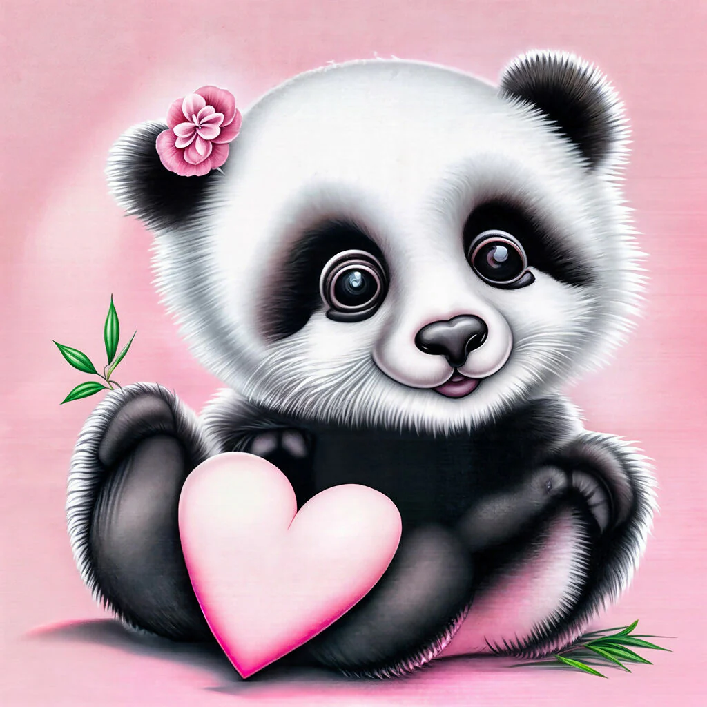 Cute panda holding a heart