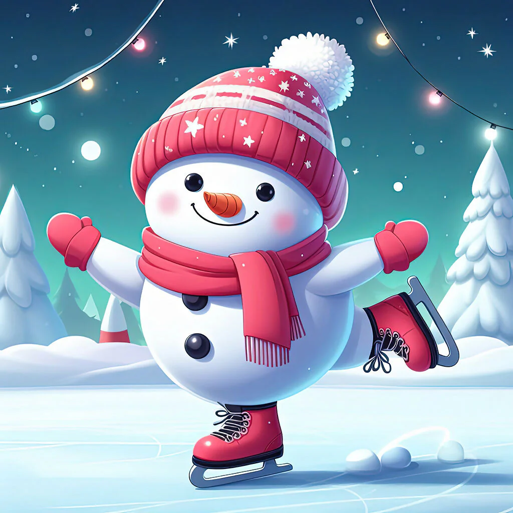 Cute snowman ice skating illustration
