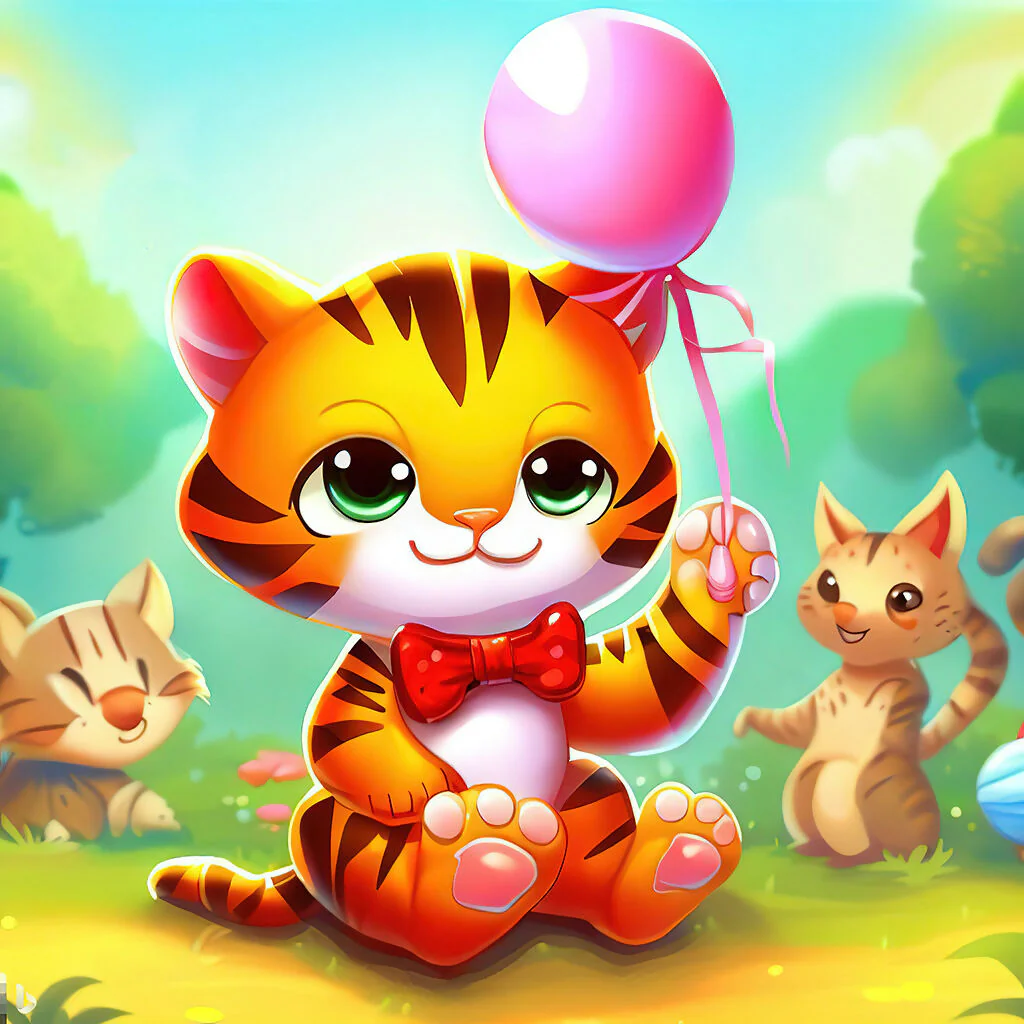 Cute tiger with a balloon illustration